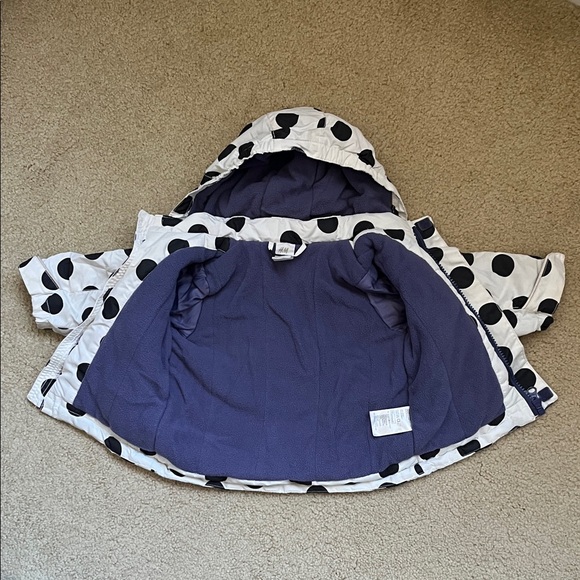 Polka Dot White Black Kids Jacket removable hood reflective details 4-6mos 68cm - Picture 7 of 10
